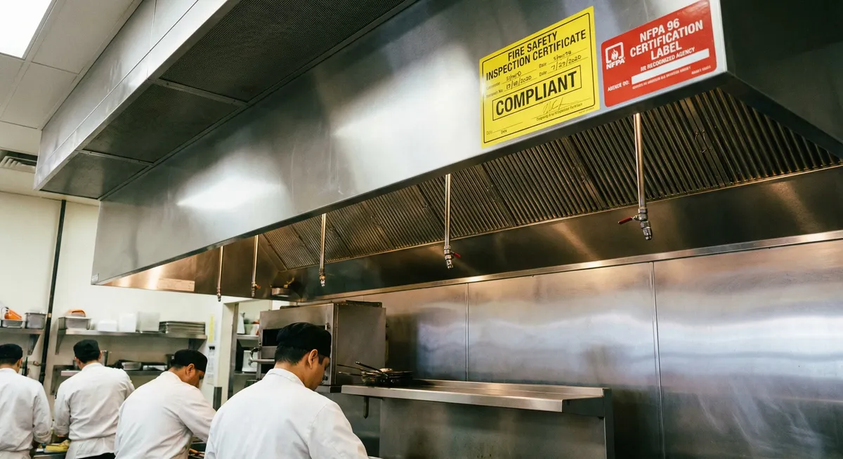 Dallas commercial kitchen hood with inspection and cleaning service sticker